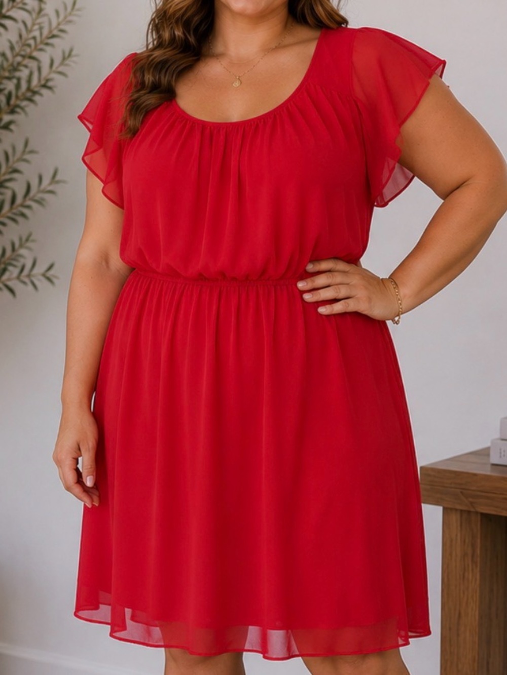 Enfocus Red Flutter Sleeve Dress 16W Flowy Feminine